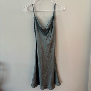 brand new! urban outfitters motel dusty teal silk cowl neck open back mini dress